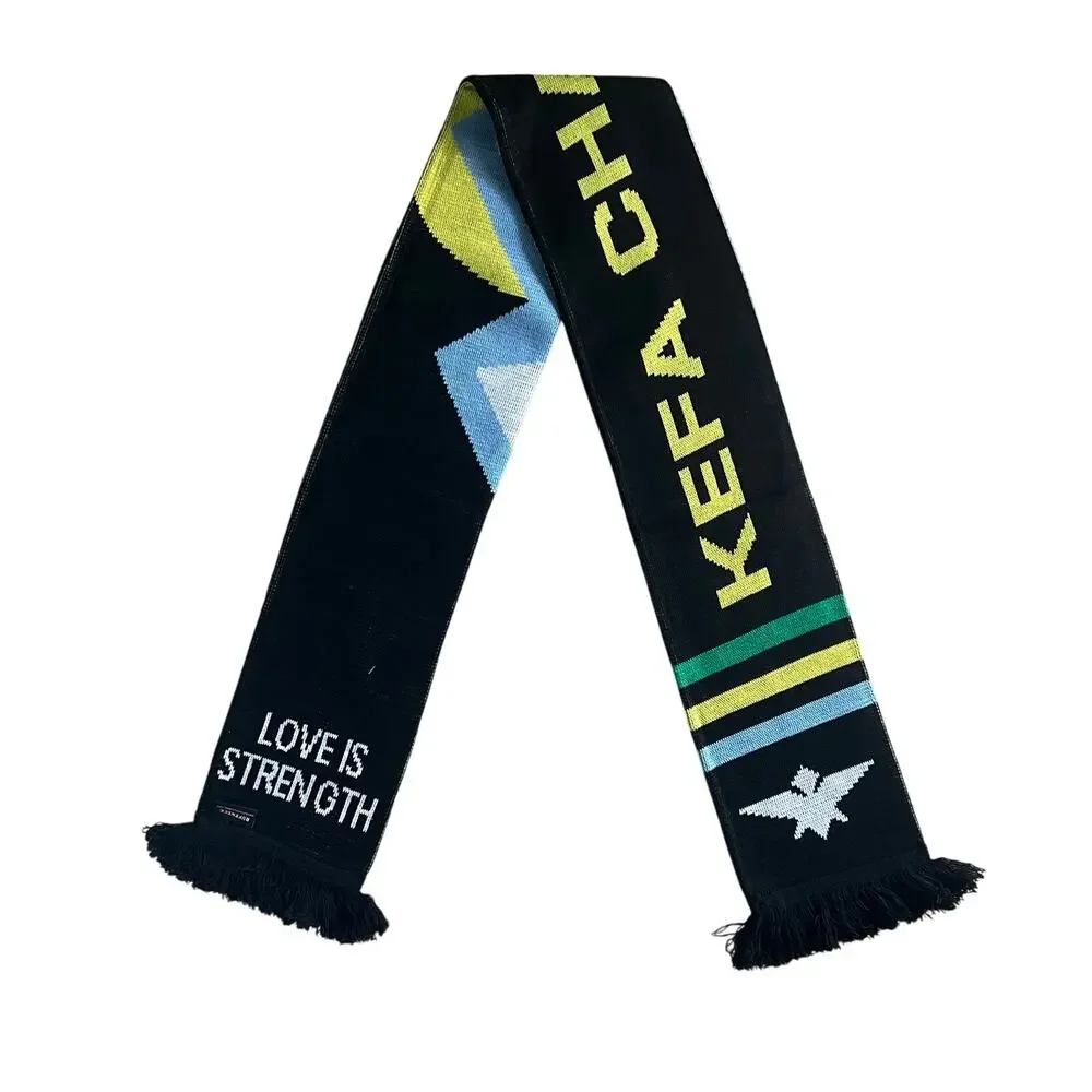 Kefa Champions Scarf Love Is Strength Black Knit 60x7 Ruffneck